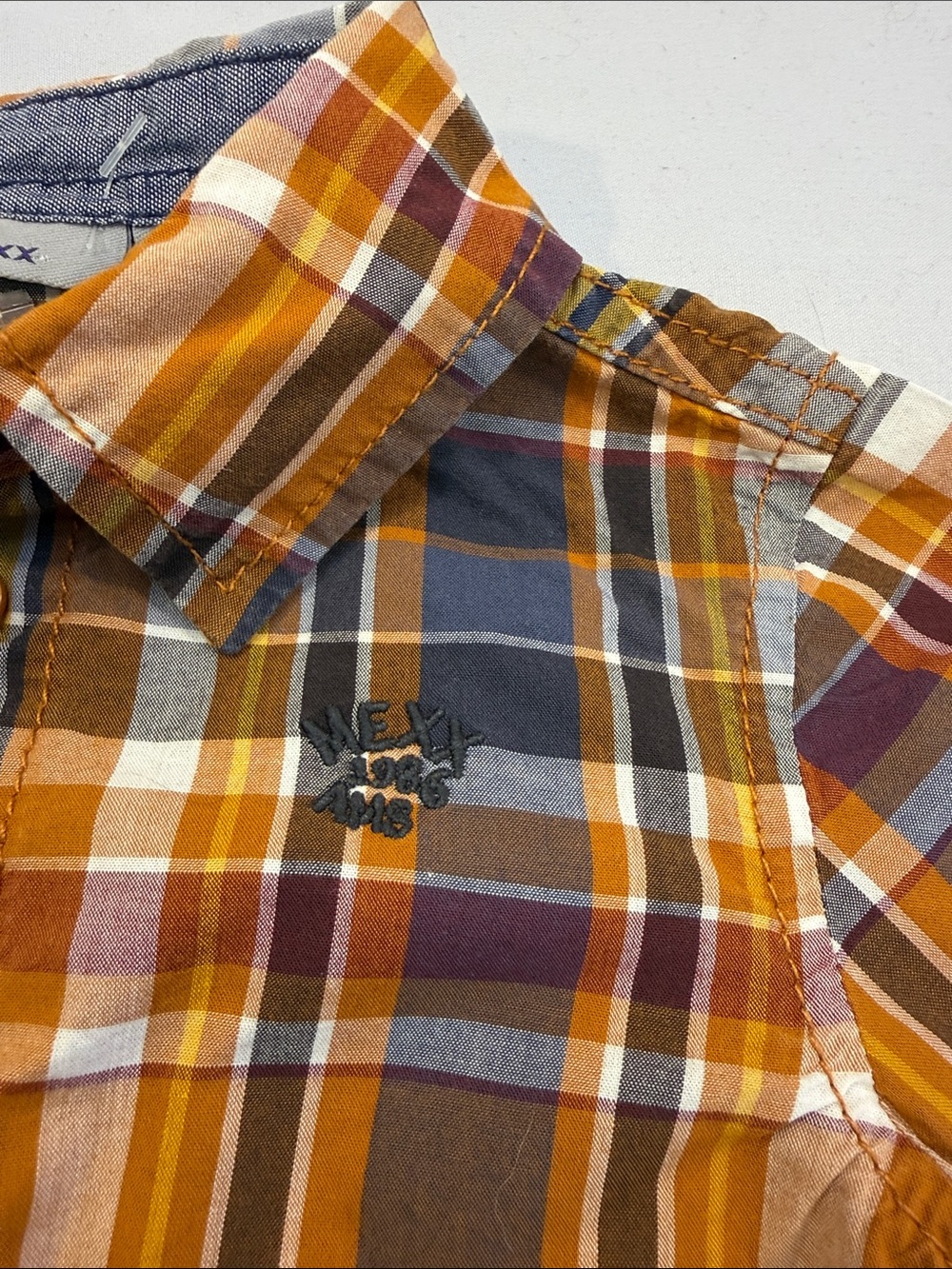 Mexx Boys Plaid Button-Down Shirt in Mustard, Brown & Navy - Picture 3 of 6